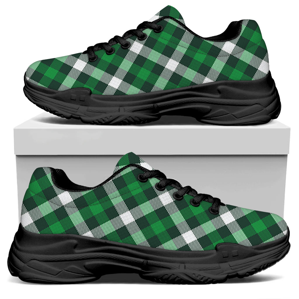 Saint Patrick's Day Plaid Pattern Print Black Chunky Shoes
