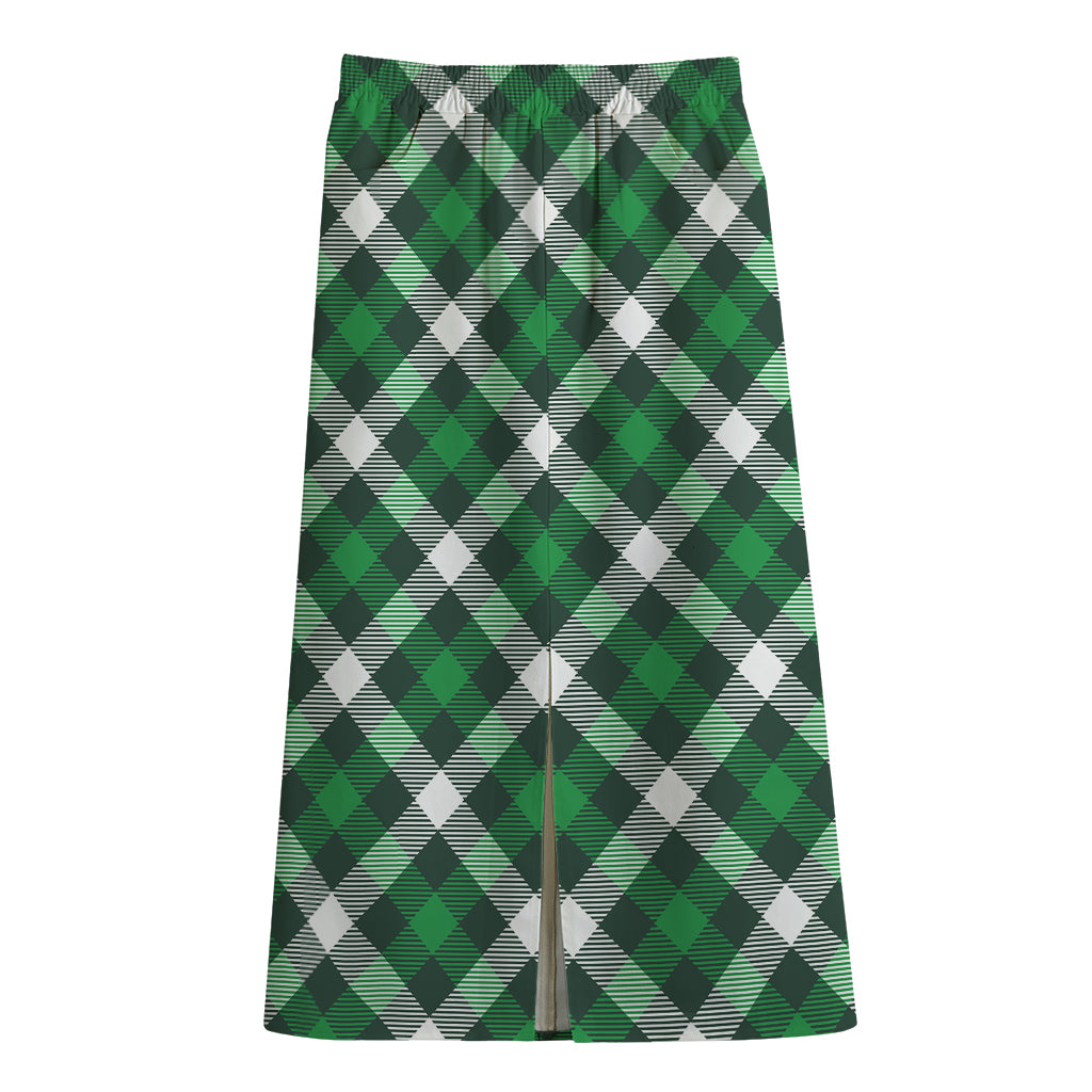 Saint Patrick's Day Plaid Pattern Print Cotton Front Slit Maxi Skirt