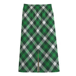Saint Patrick's Day Plaid Pattern Print Cotton Front Slit Maxi Skirt
