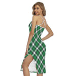 Saint Patrick's Day Plaid Pattern Print Cross Back Cami Dress