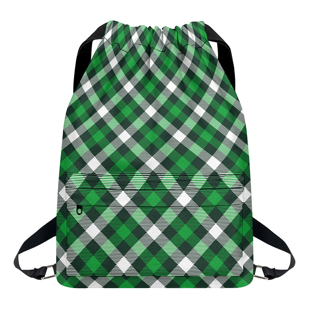 Saint Patrick's Day Plaid Pattern Print Drawstring Backpack