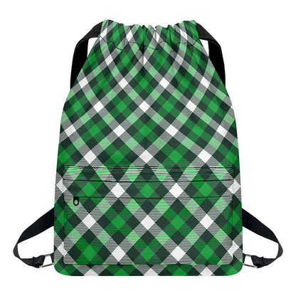Saint Patrick's Day Plaid Pattern Print Drawstring Backpack