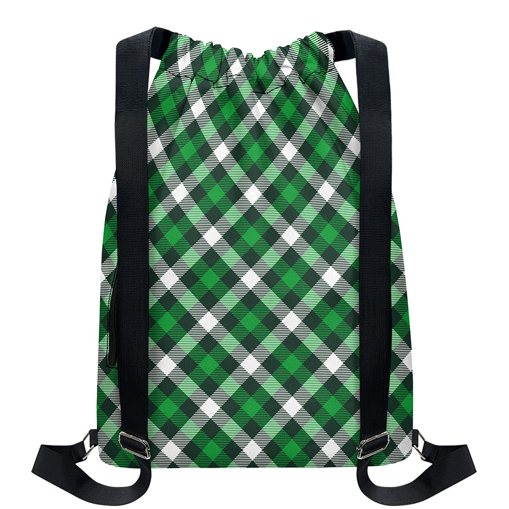 Saint Patrick's Day Plaid Pattern Print Drawstring Backpack