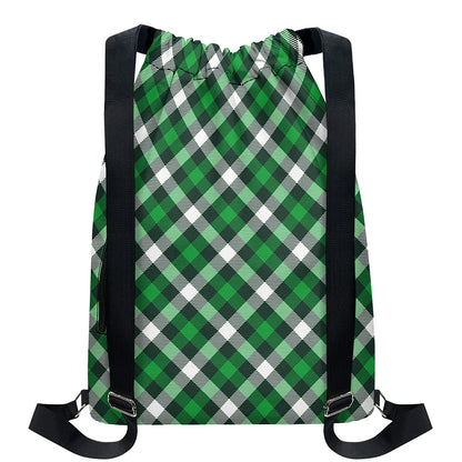 Saint Patrick's Day Plaid Pattern Print Drawstring Backpack