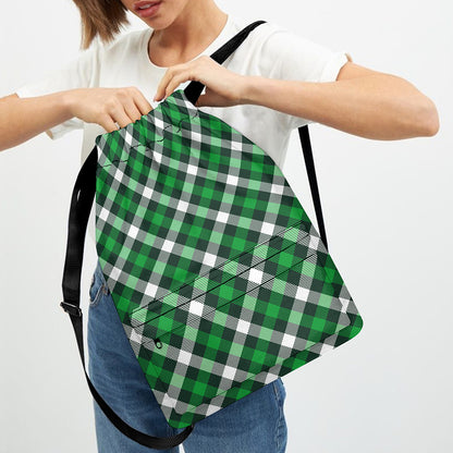 Saint Patrick's Day Plaid Pattern Print Drawstring Backpack