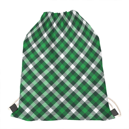 Saint Patrick's Day Plaid Pattern Print Drawstring Bag