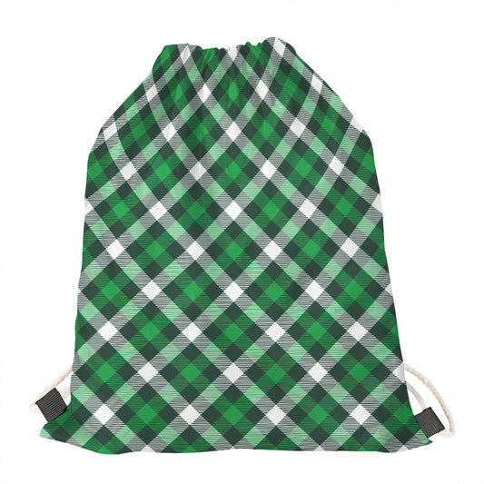 Saint Patrick's Day Plaid Pattern Print Drawstring Bag