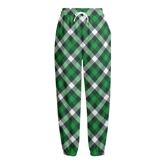 Saint Patrick's Day Plaid Pattern Print Fleece Lined Knit Pants