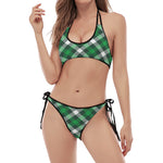Saint Patrick's Day Plaid Pattern Print Halter Scoop Tie Side Bikini