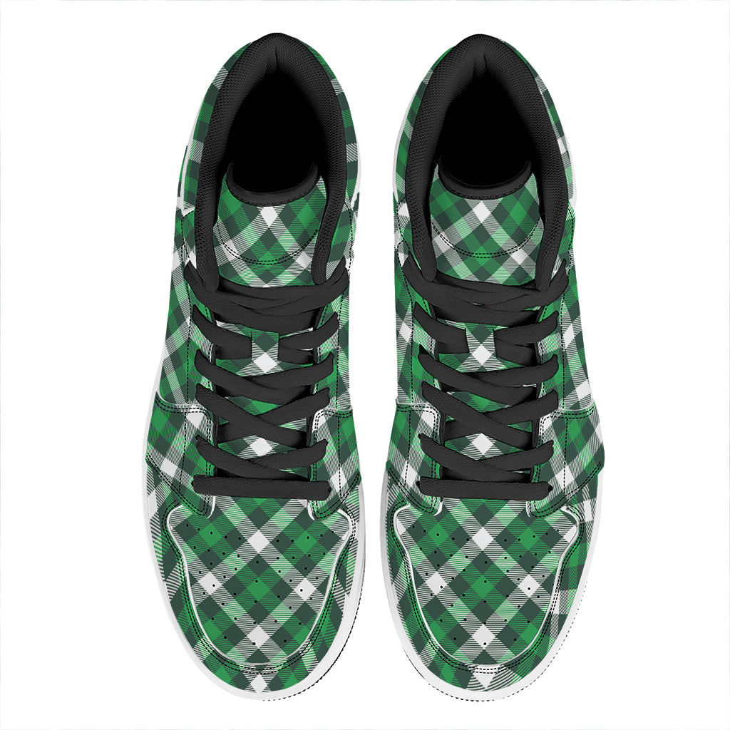 Saint Patrick's Day Plaid Pattern Print High Top Leather Sneakers