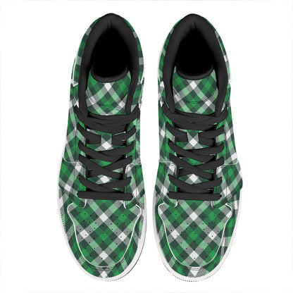Saint Patrick's Day Plaid Pattern Print High Top Leather Sneakers