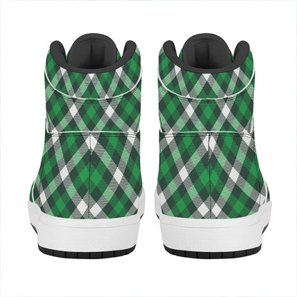 Saint Patrick's Day Plaid Pattern Print High Top Leather Sneakers