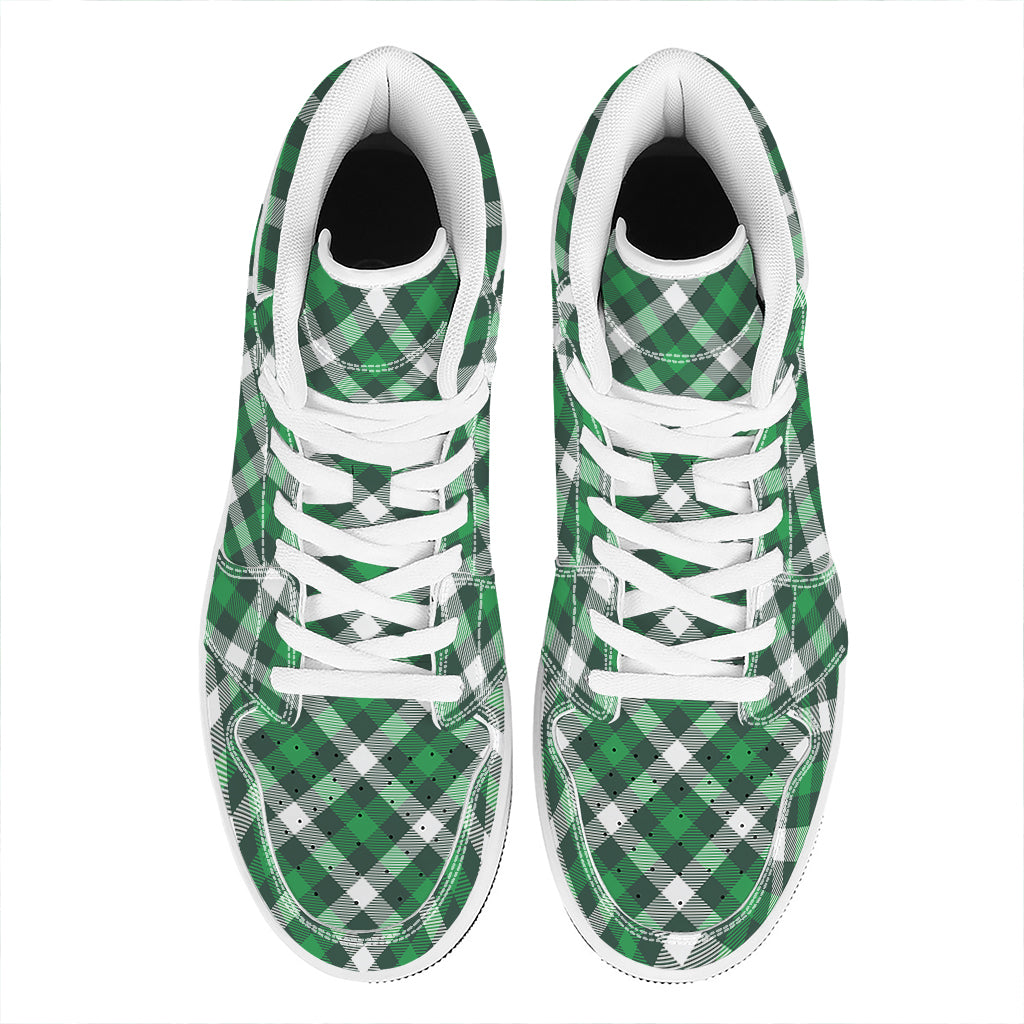 Saint Patrick's Day Plaid Pattern Print High Top Leather Sneakers