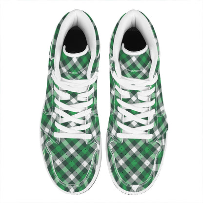 Saint Patrick's Day Plaid Pattern Print High Top Leather Sneakers