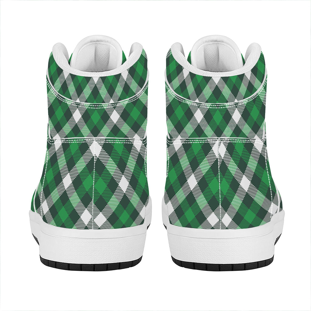 Saint Patrick's Day Plaid Pattern Print High Top Leather Sneakers