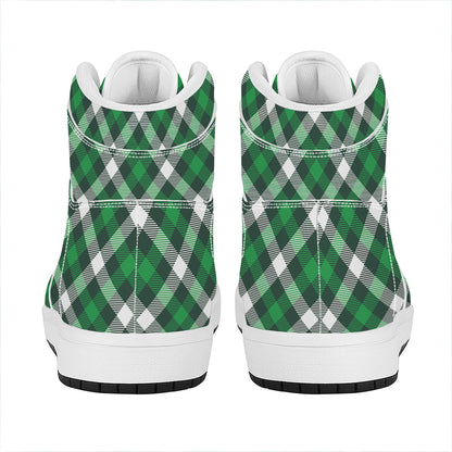 Saint Patrick's Day Plaid Pattern Print High Top Leather Sneakers