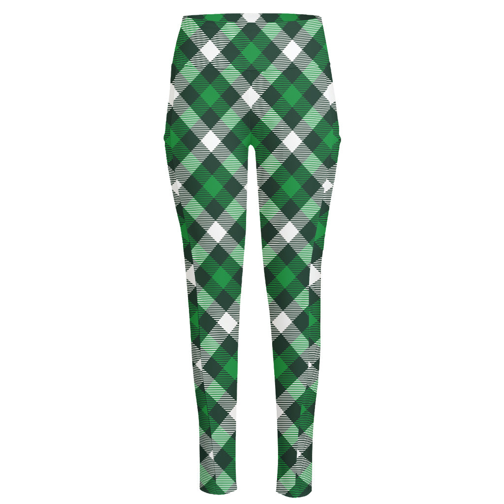 Saint Patrick's Day Plaid Pattern Print High-Waisted Pocket Leggings