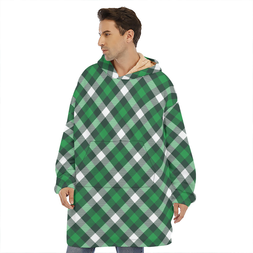 Saint Patrick's Day Plaid Pattern Print Hoodie Blanket