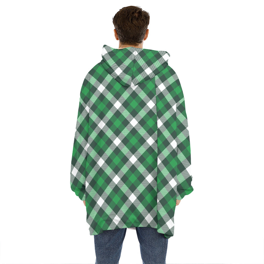 Saint Patrick's Day Plaid Pattern Print Hoodie Blanket
