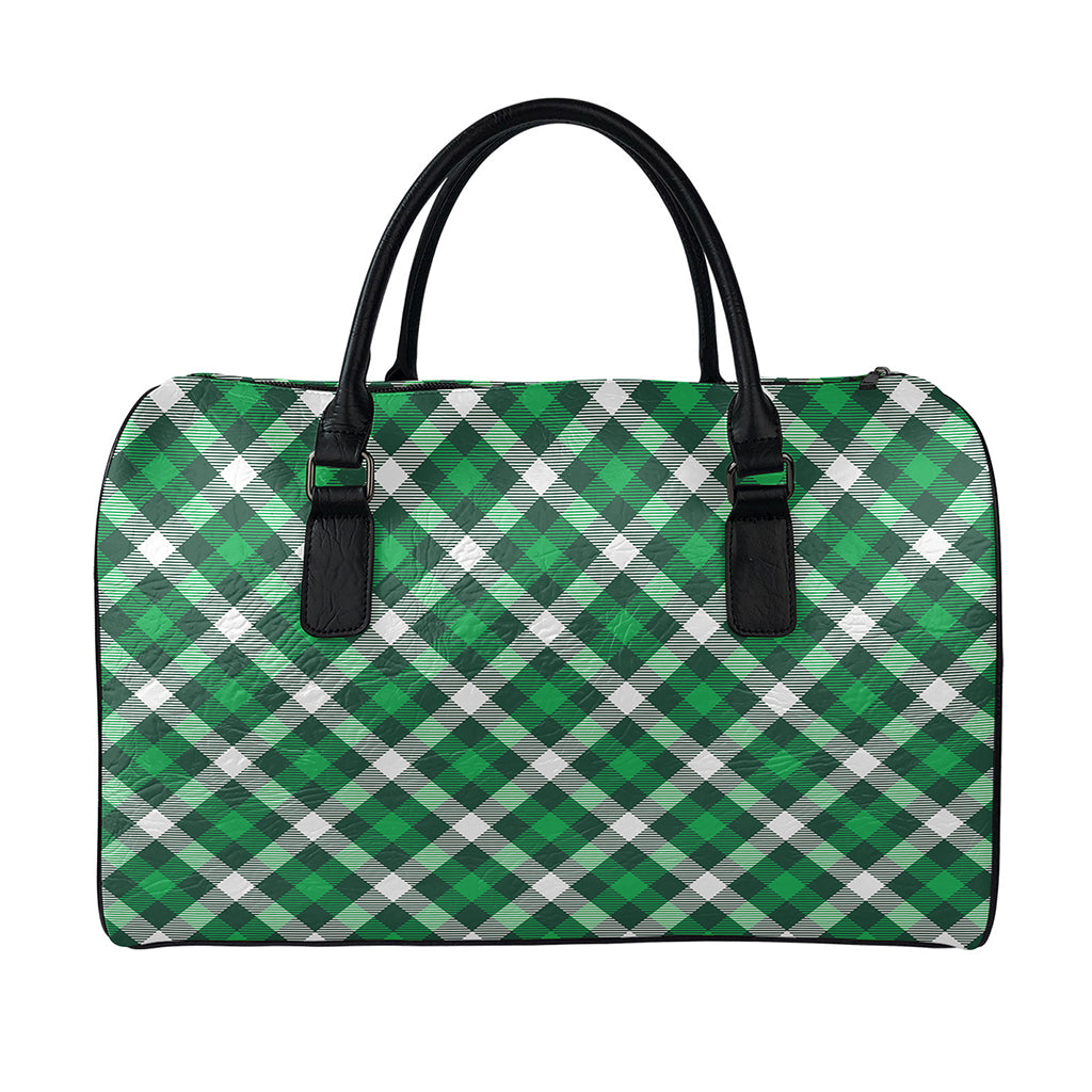 Saint Patrick's Day Plaid Pattern Print Leather Duffle Bag