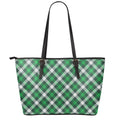 Saint Patrick's Day Plaid Pattern Print Leather Tote Bag With Zipper
