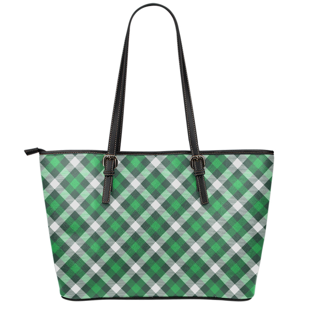 Saint Patrick's Day Plaid Pattern Print Leather Tote Bag