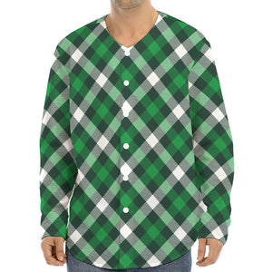 Saint Patrick's Day Plaid Pattern Print Long Sleeve Baseball Jersey