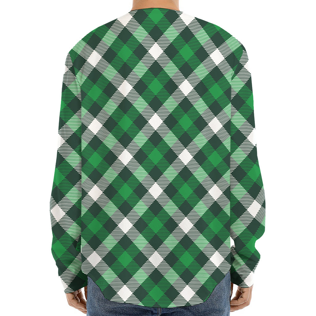 Saint Patrick's Day Plaid Pattern Print Long Sleeve Baseball Jersey