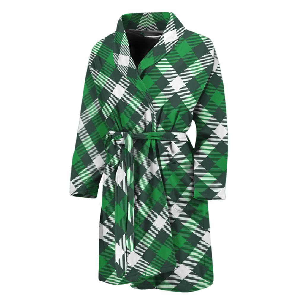 Saint Patrick's Day Plaid Pattern Print Men's Bathrobe