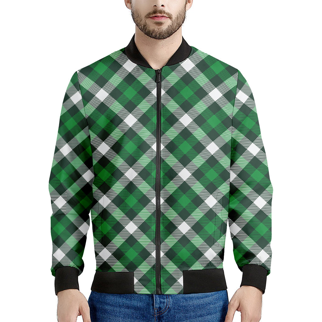 Saint Patrick's Day Plaid Pattern Print Men's Bomber Jacket