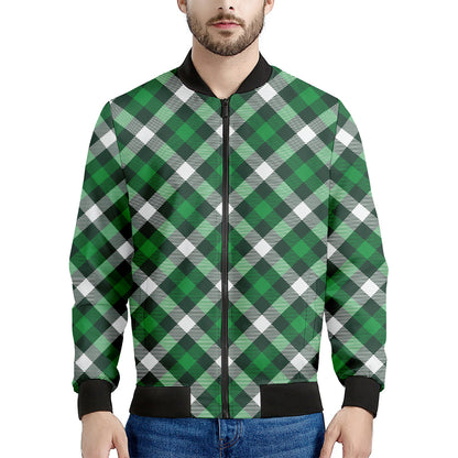 Saint Patrick's Day Plaid Pattern Print Men's Bomber Jacket
