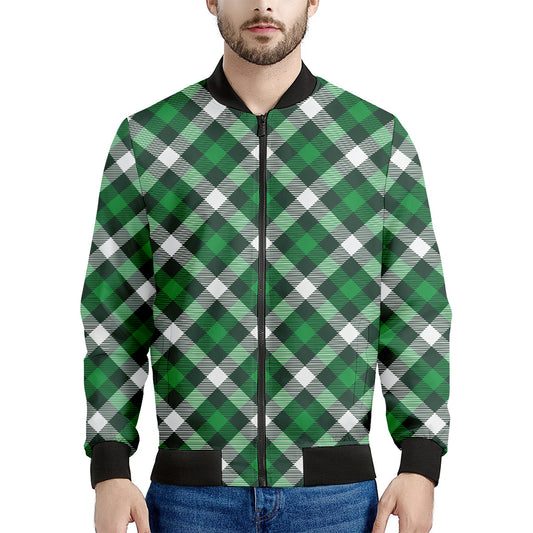 Saint Patrick's Day Plaid Pattern Print Men's Bomber Jacket