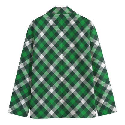 Saint Patrick's Day Plaid Pattern Print Men's Cotton Blazer