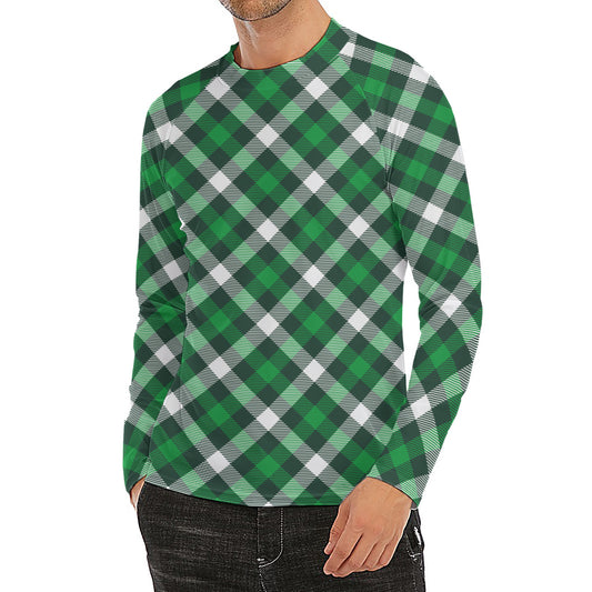 Saint Patrick's Day Plaid Pattern Print Men's Long Sleeve Rash Guard