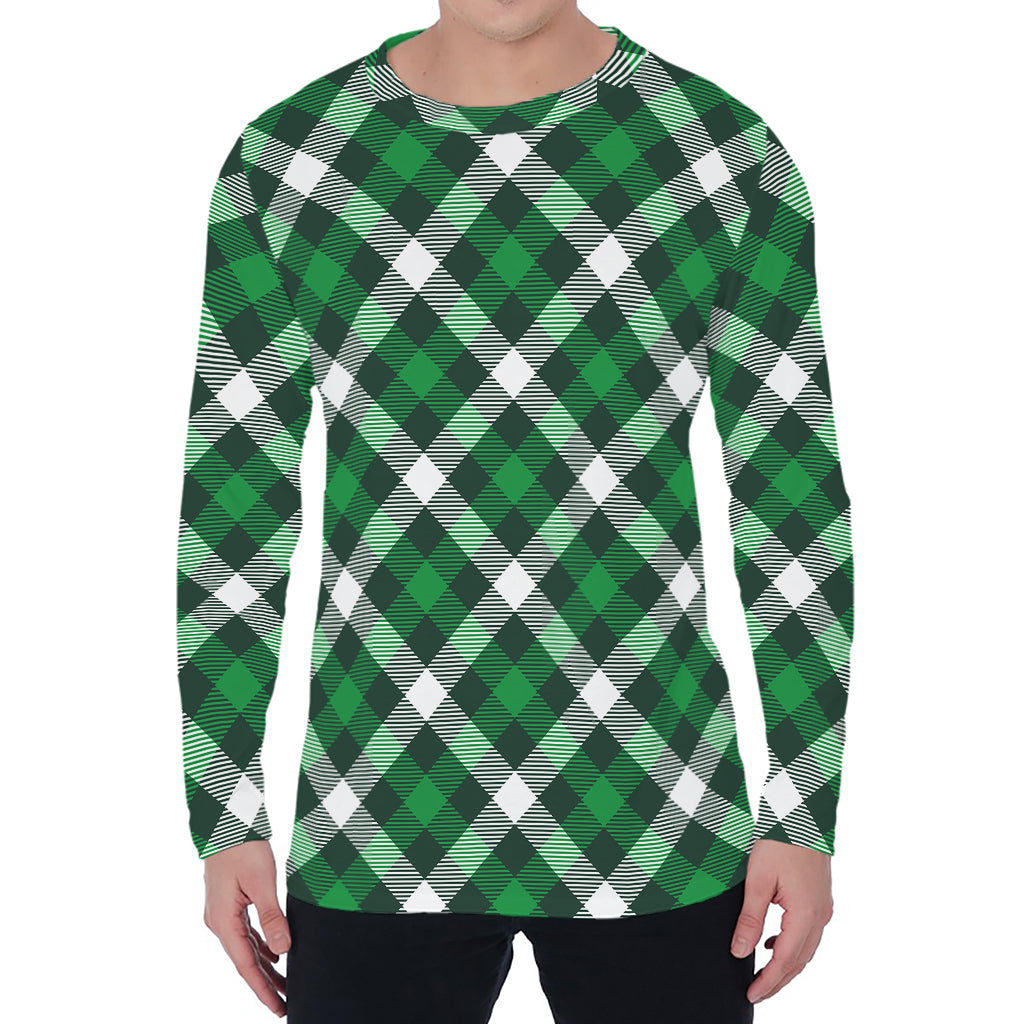 Saint Patrick's Day Plaid Pattern Print Men's Long Sleeve T-Shirt