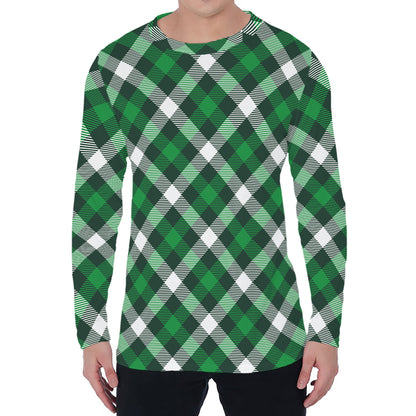 Saint Patrick's Day Plaid Pattern Print Men's Long Sleeve T-Shirt