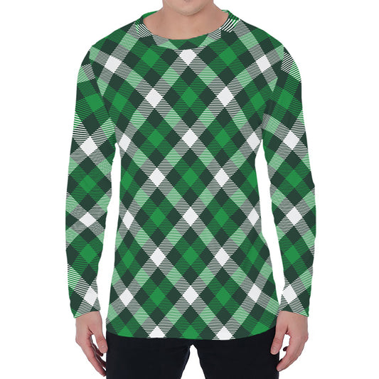 Saint Patrick's Day Plaid Pattern Print Men's Long Sleeve T-Shirt