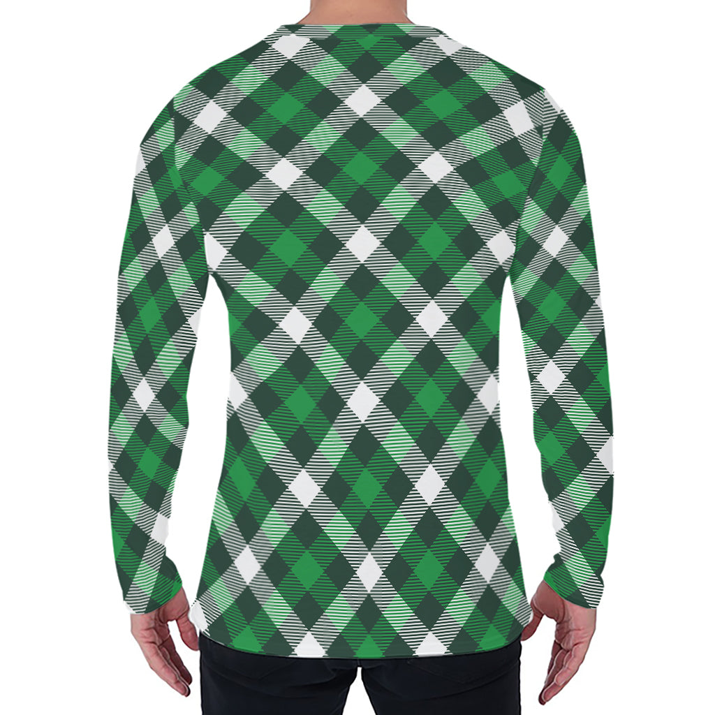 Saint Patrick's Day Plaid Pattern Print Men's Long Sleeve T-Shirt