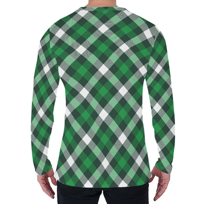 Saint Patrick's Day Plaid Pattern Print Men's Long Sleeve T-Shirt