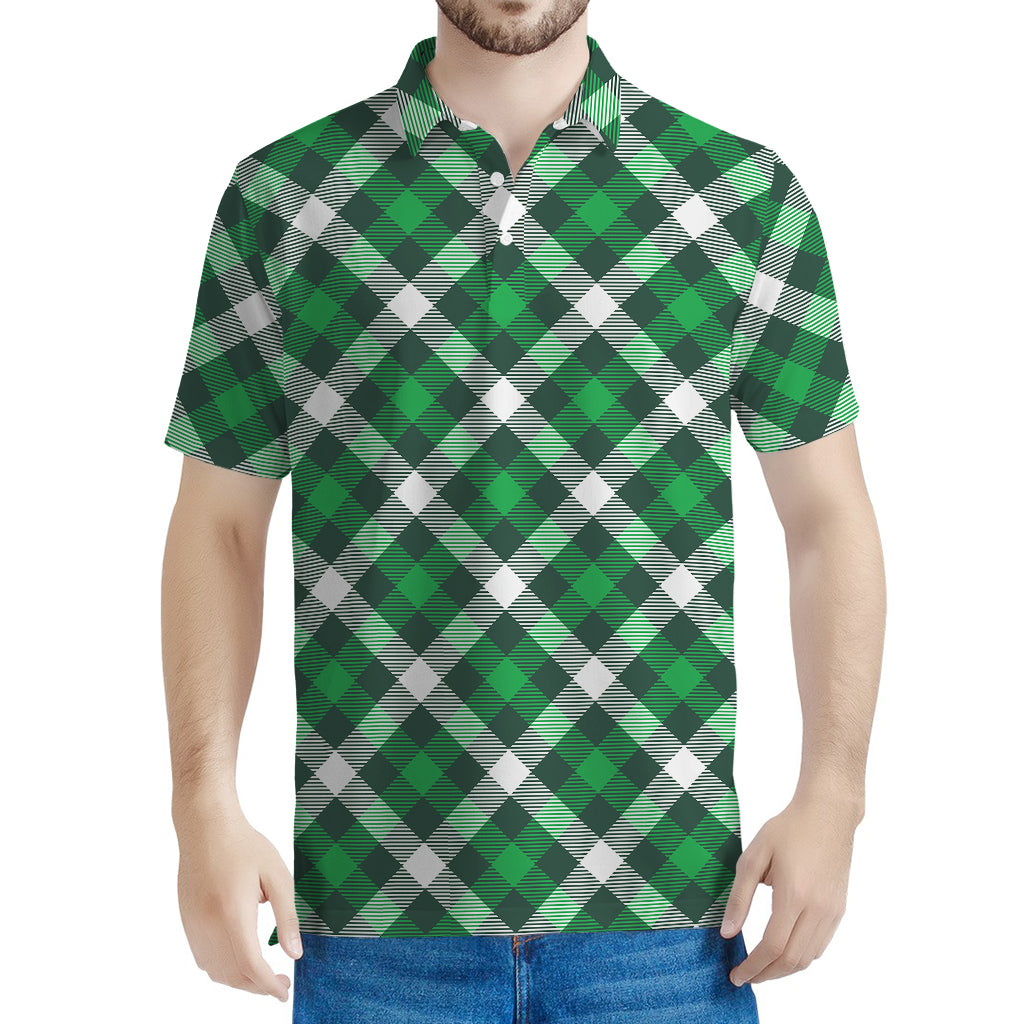 Saint Patrick's Day Plaid Pattern Print Men's Polo Shirt