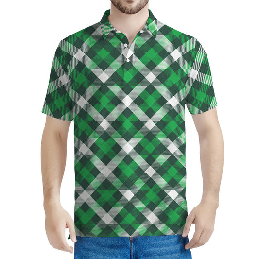 Saint Patrick's Day Plaid Pattern Print Men's Polo Shirt