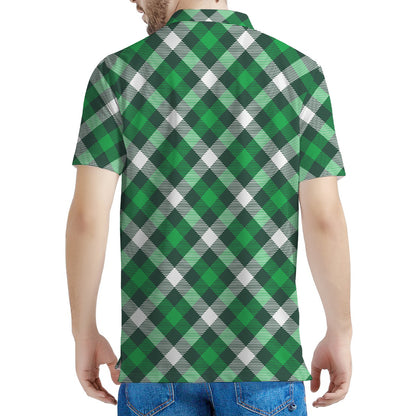 Saint Patrick's Day Plaid Pattern Print Men's Polo Shirt
