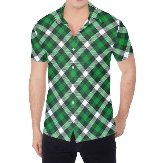 Saint Patrick's Day Plaid Pattern Print Men's Shirt