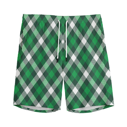 Saint Patrick's Day Plaid Pattern Print Men's Sports Shorts