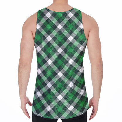 Saint Patrick's Day Plaid Pattern Print Men's Velvet Tank Top