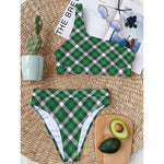 Saint Patrick's Day Plaid Pattern Print One Shoulder Bikini Top