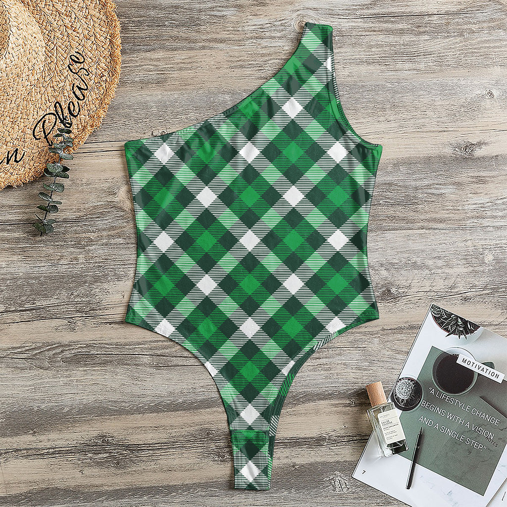 Saint Patrick's Day Plaid Pattern Print One Shoulder Bodysuit