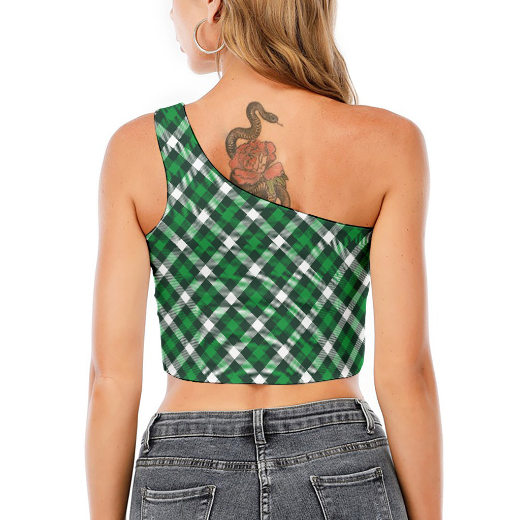 Saint Patrick's Day Plaid Pattern Print One Shoulder Crop Top