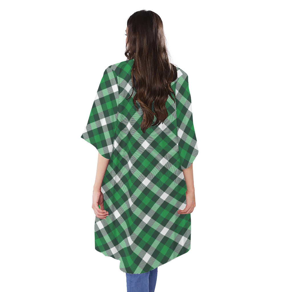 Saint Patrick's Day Plaid Pattern Print Open Front Beach Cover Up