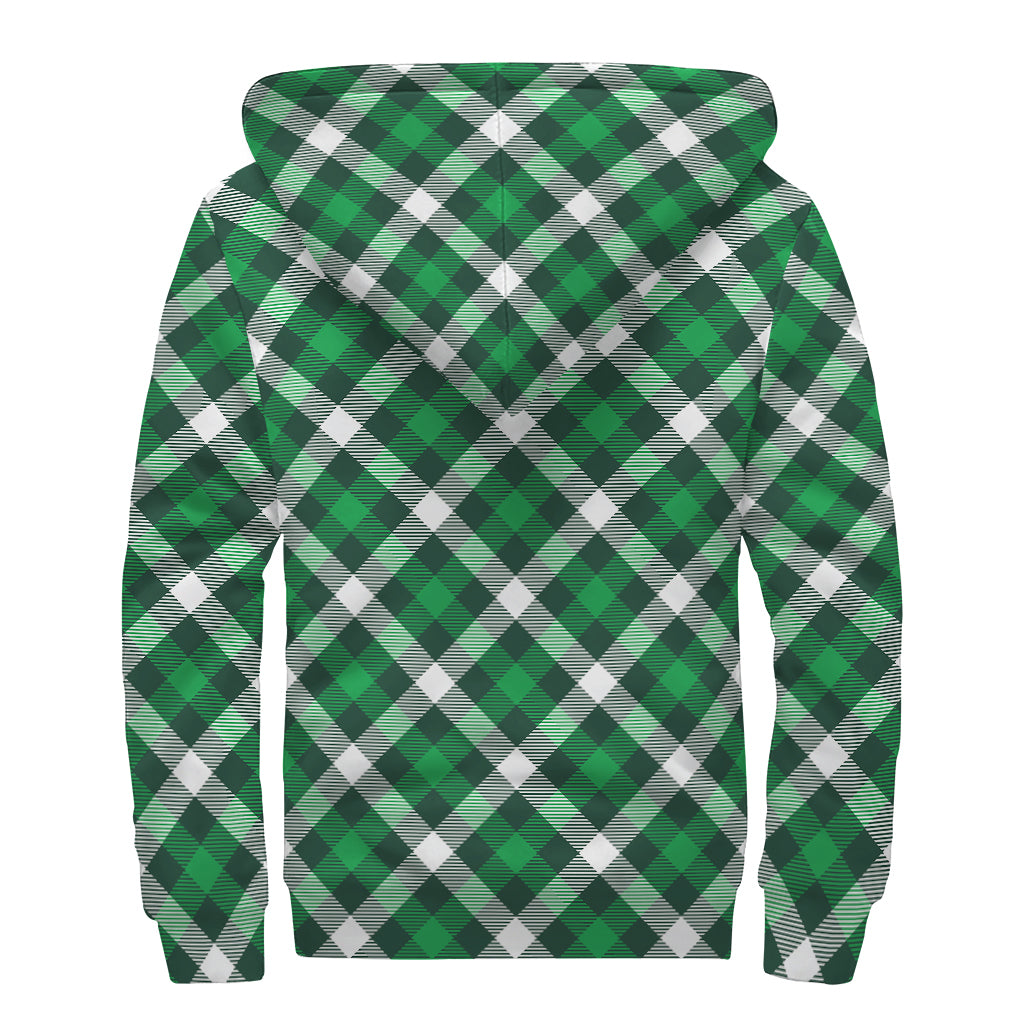 Saint Patrick's Day Plaid Pattern Print Sherpa Lined Zip Up Hoodie